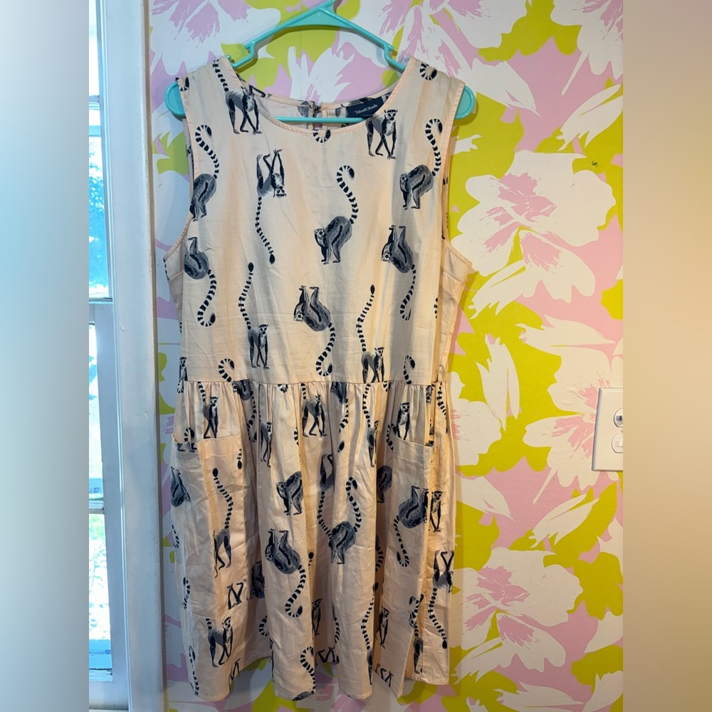 Modcloth Lemur Print Dress in Cream and Black